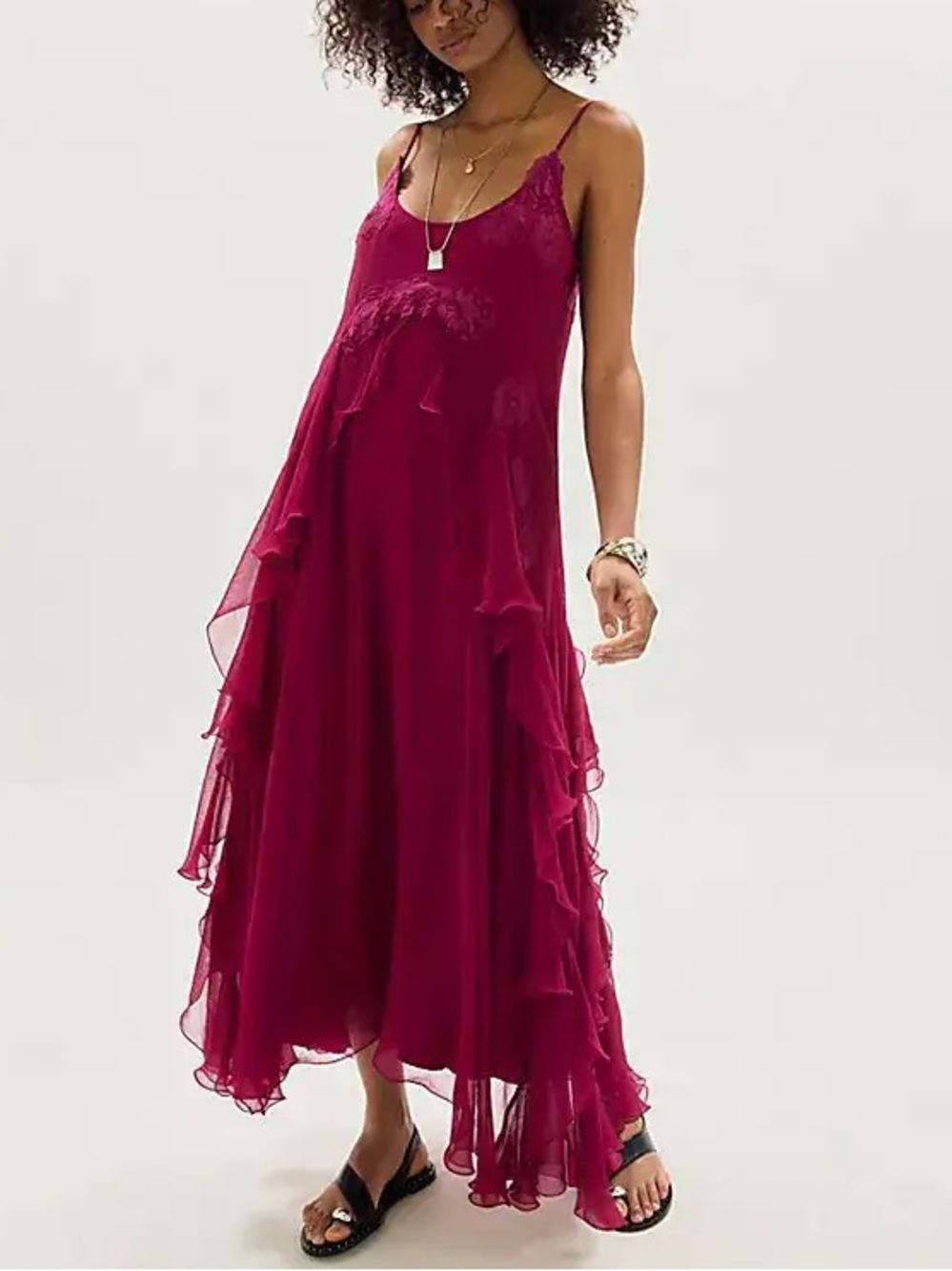 Free People Nigel Preston Floating Angel Chiffon Maxi Dress in Damson Plum NWT